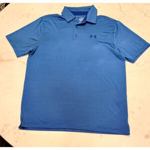 Men's Under Armour Blue Navy Stripes Playoff Golf Polo M Excellent Condition
